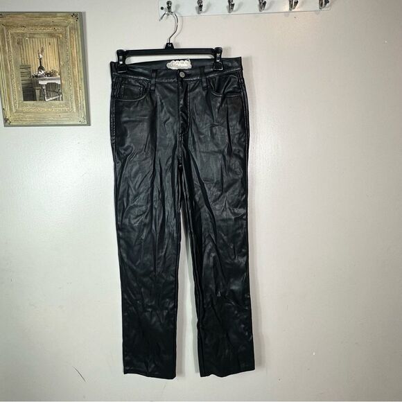 Black Straight Leg Jeans with Sleek Finish faux leather - Picture 5 of 10